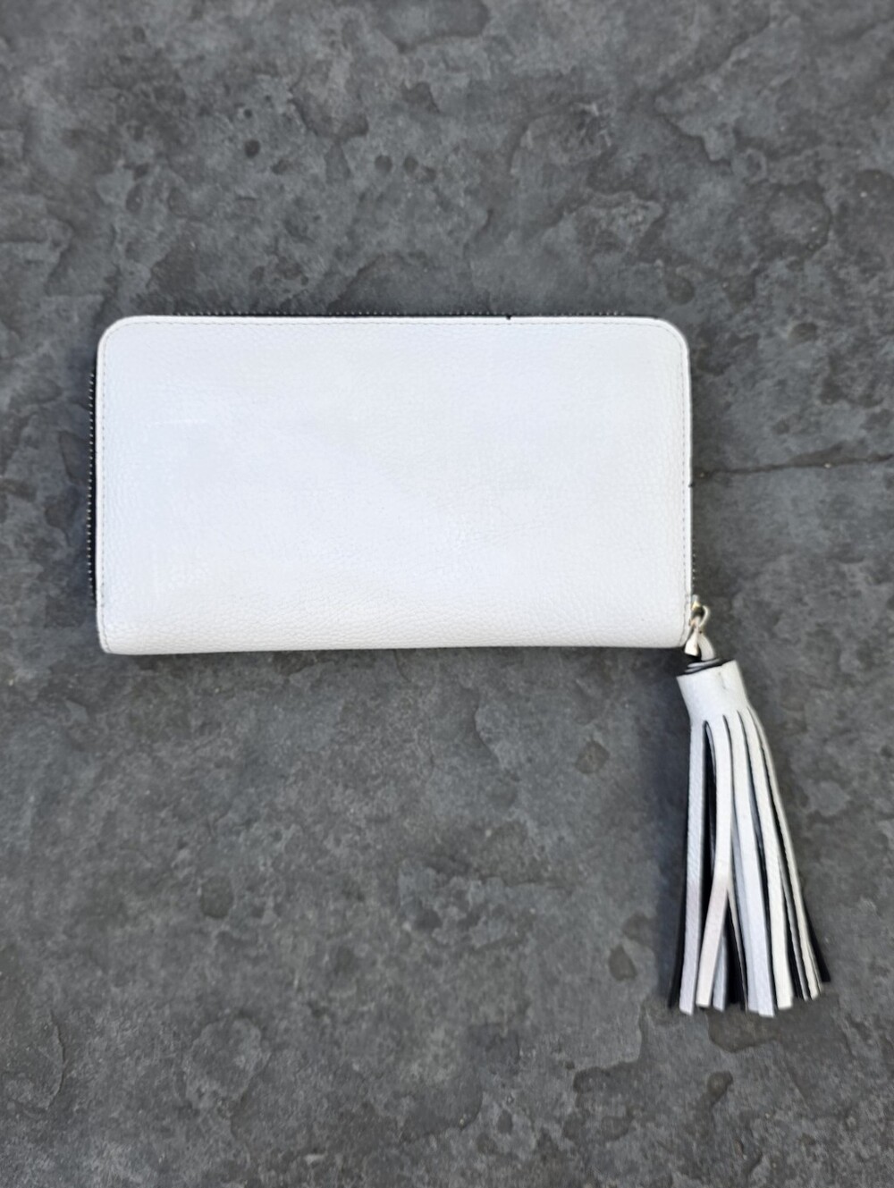 Neiman Marcus White Textured Leather Zip Around Wallet Tassel